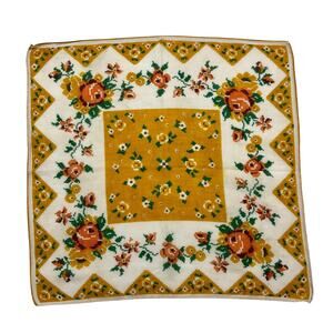 Vintage 1940s Yellow Pixelated Floral Print Cotton Handkerchief Novelty Hanky